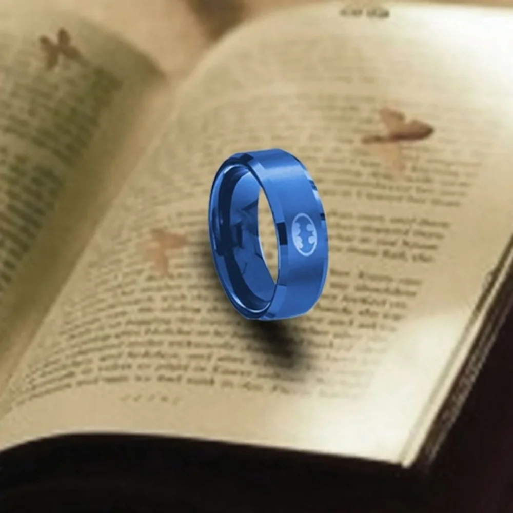 Batman Fashion Ring Stainless Blue 4 Sided Logo New Superhero